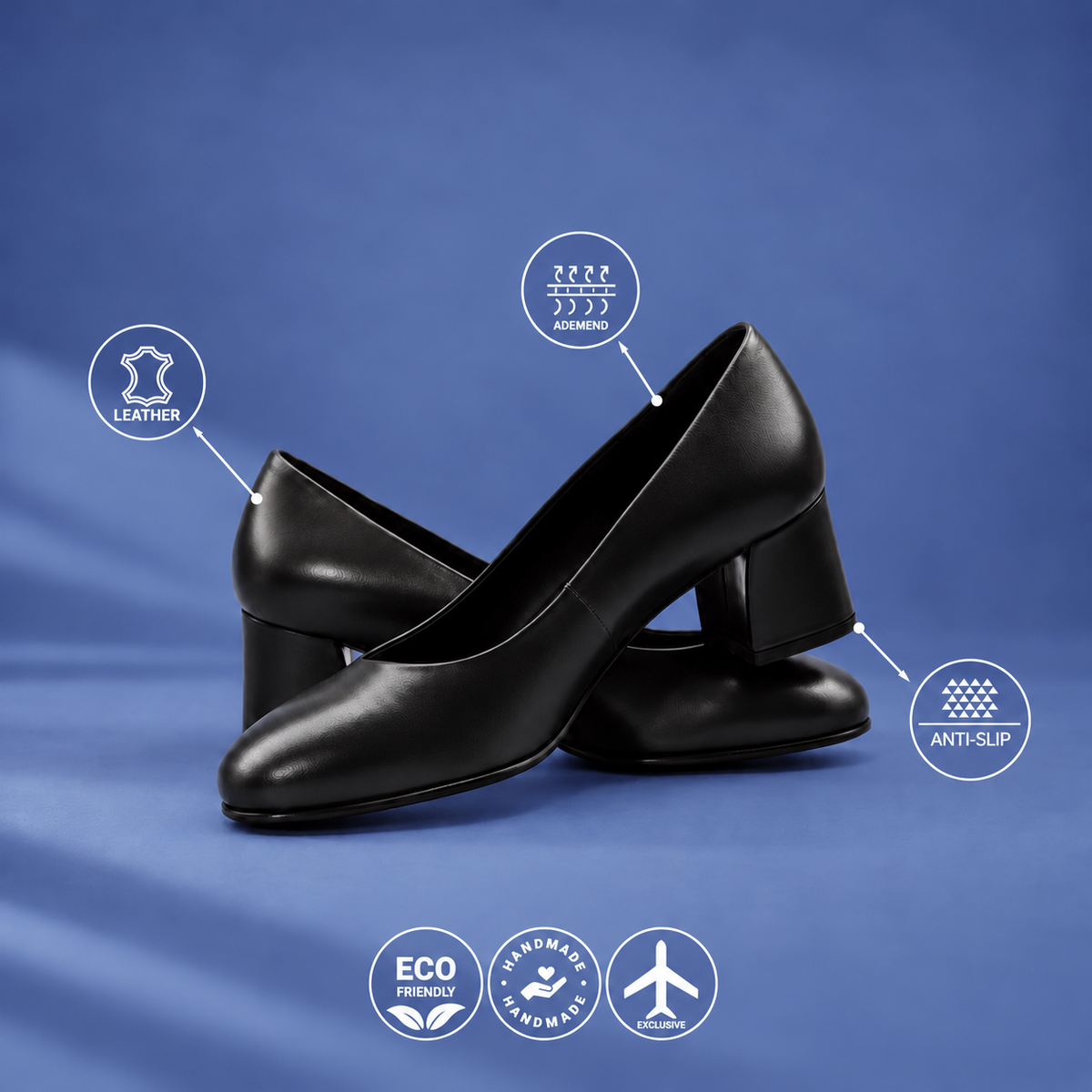 Stewardessen pumps Comet - Zwart (lage hak)
